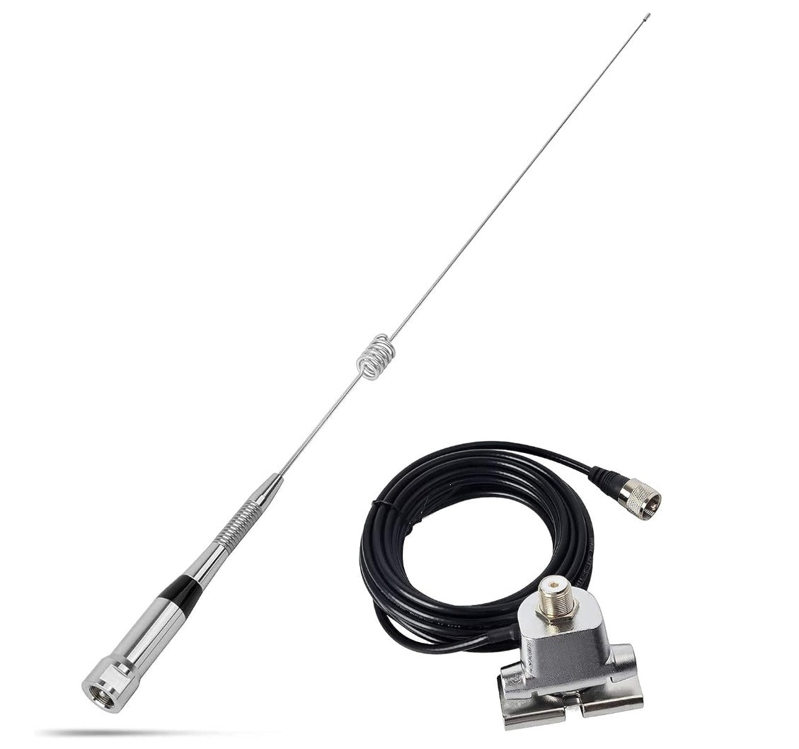 Kit completo de antena móvil VHF/UHF con soporte rebatible y cable coaxial