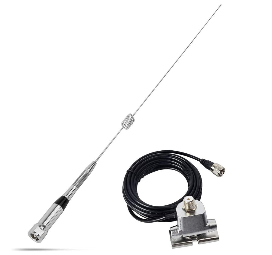 Kit completo de antena móvil VHF/UHF con soporte rebatible y cable coaxial